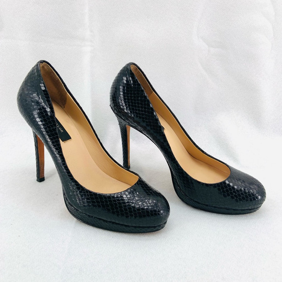 Ann Taylor 6 M‎ Classic Heels Black Leather Snake Embossed Stiletto Preppy City - Picture 10 of 12